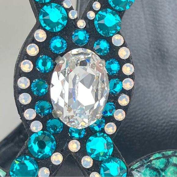 LORIBLU Jeweled Leather Sandals Heels - Made in Italy - $570. - Picture 8 of 16